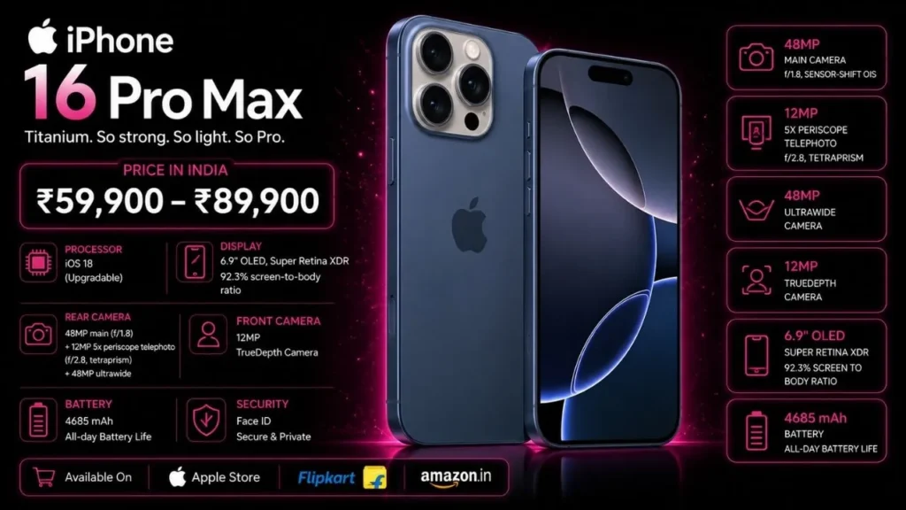 iPhone 16 Pro Max Price in India, Specifications, EMI & Offers (Aug 2026)