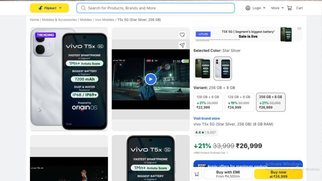 vivo t5x 5g price in india flipkart