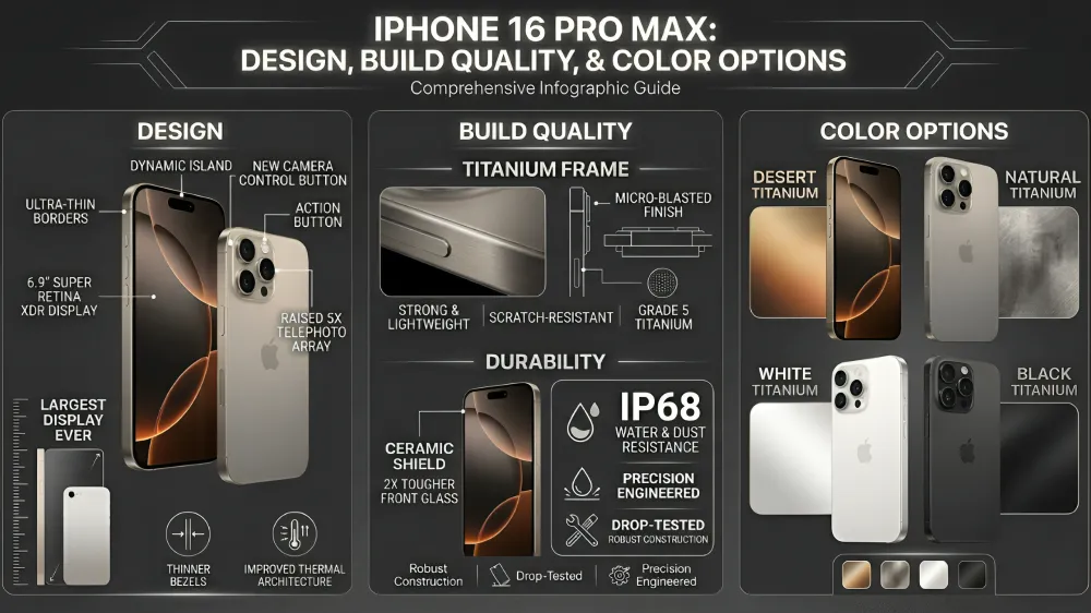 iphone 16 pro max price in india _ Design, Build Quality, and Color Options