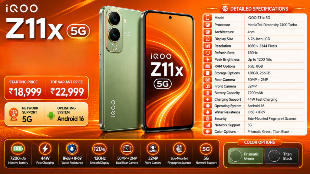 iqoo z11x 5g price specs