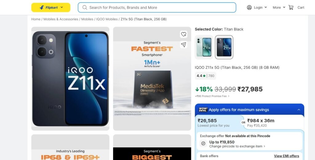 iqoo z11x price in india flipkart