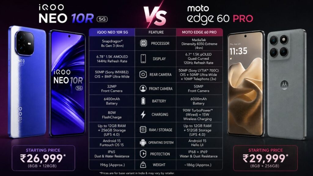iqoo neo 10r vs moto edge 60 pro