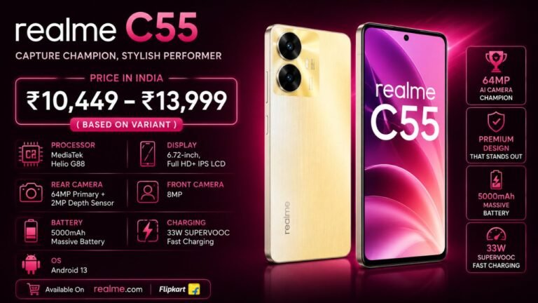 Realme C55 Price in India 2026 — ₹10,499 to ₹13,999 | All Variants, Specs & Offers