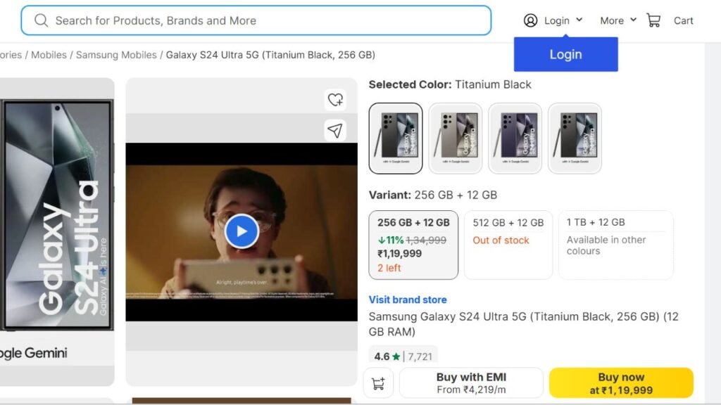 Samsung S24 Ultra Price in India Flipkart