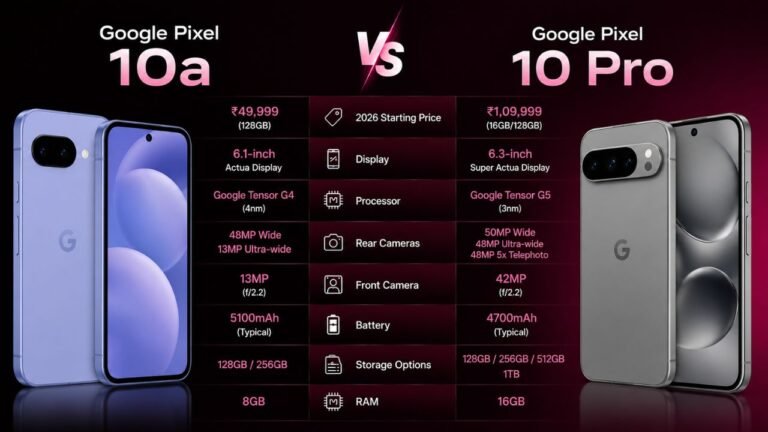 Google Pixel 10a vs 10 Pro Full Specs & Camera Compared 2026