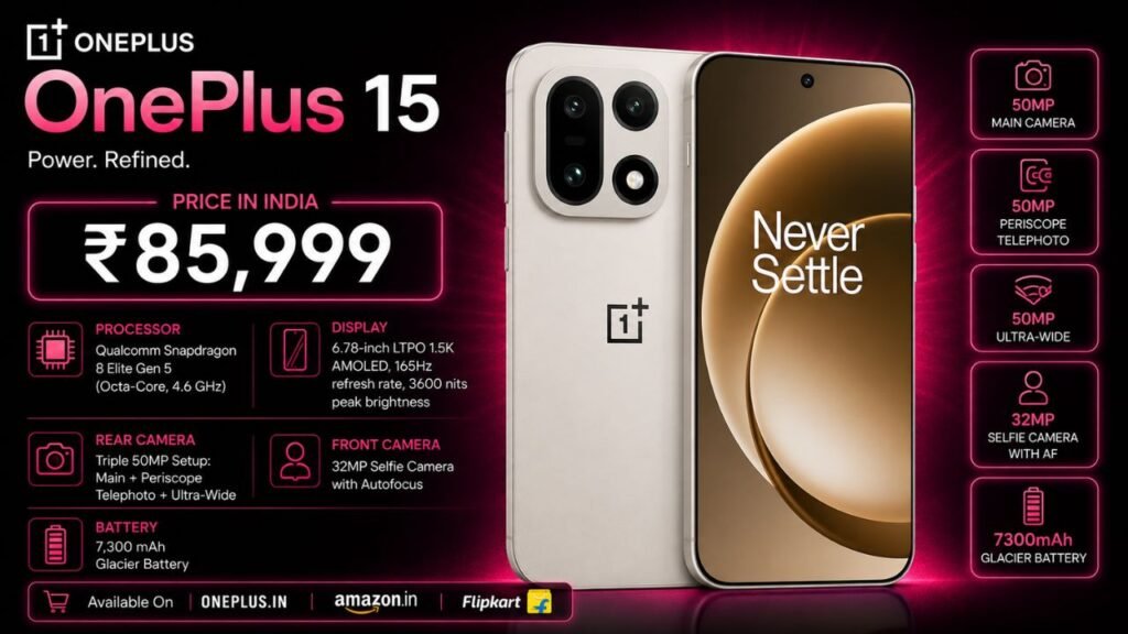 OnePlus 15 Price in India: Starts at ₹85,999 in 2026