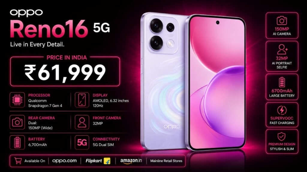 OPPO Reno16 5G Price in India: Starts at Rs. 61,999