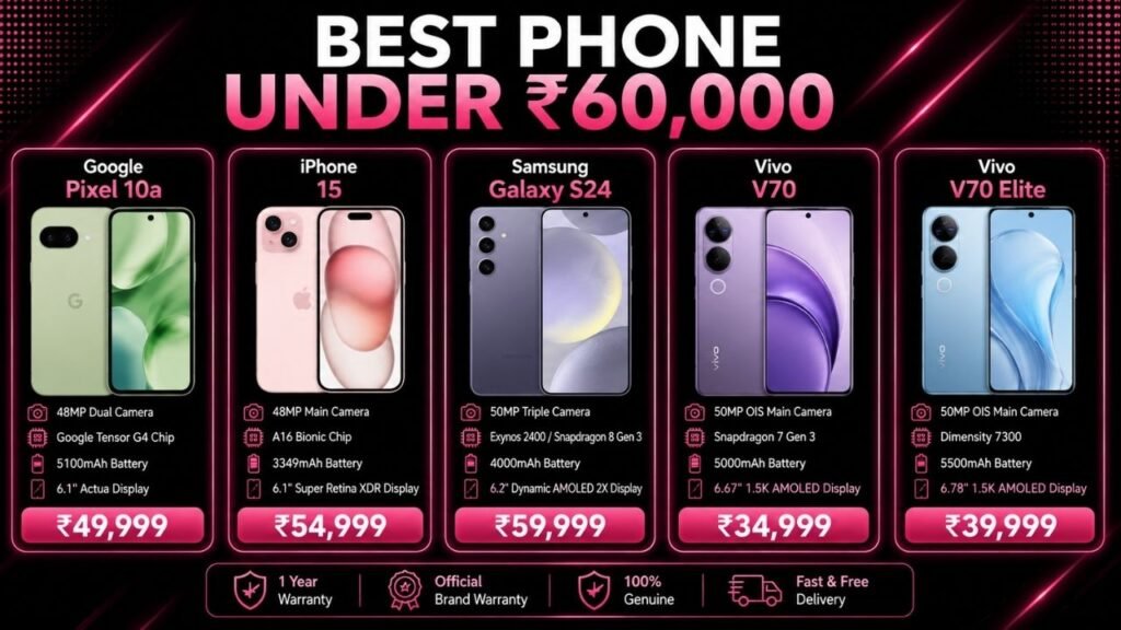 Best Phone Under 60000 in India (21st August 2026) - Top 10 Tested & Ranked