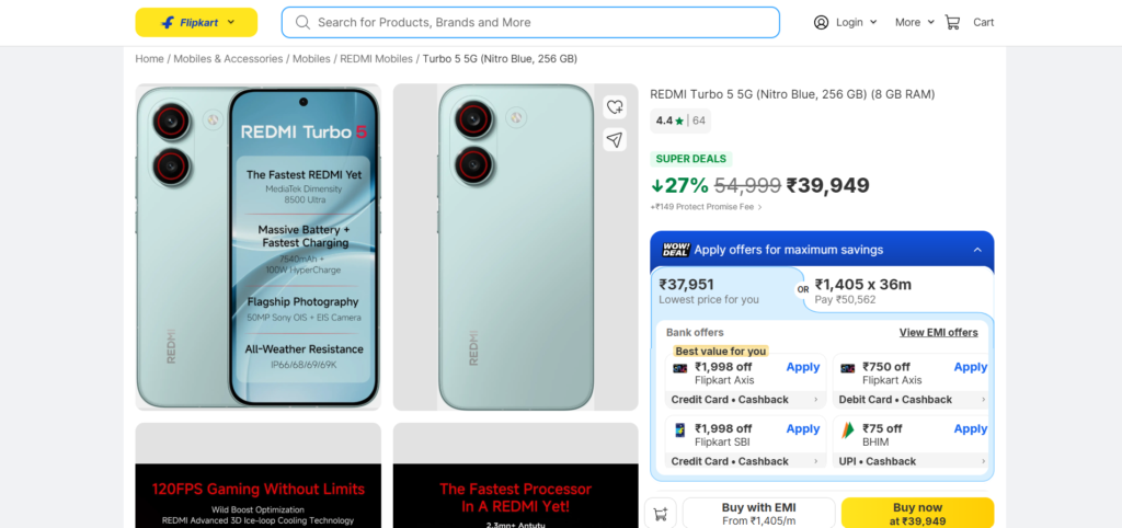 Redmi Turbo 5 Price in India Flipkart