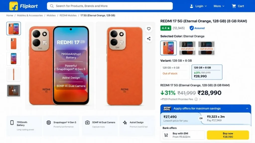 Redmi 17 5G Price on Flipkart, Amazon & Other Platforms