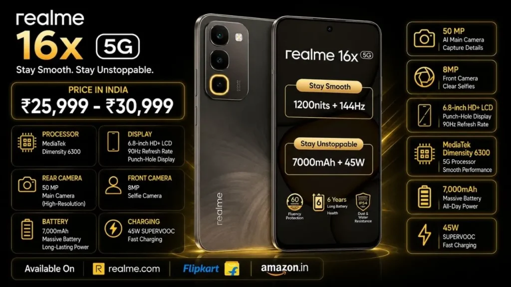 Realme 16x 5G Price in India, Specifications, Colours & EMI (2026)
