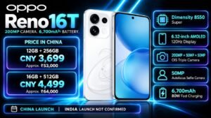 Oppo Reno 16T Launched With 200MP Camera and 6,700mAh Battery: Price, Specifications