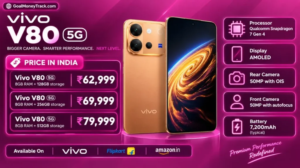 Vivo V80 5G Price in India: Specifications, Colours, EMI, Launch Date & Bank Offers